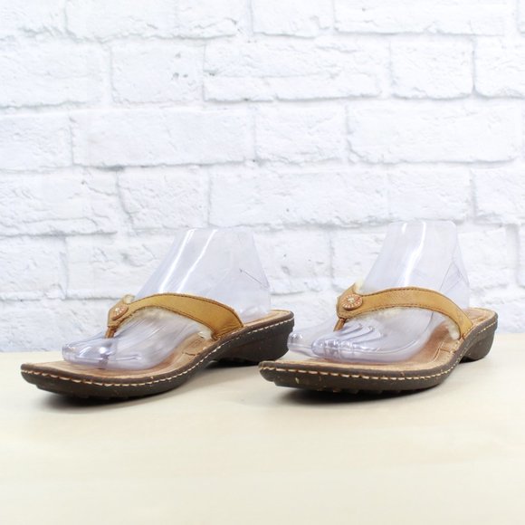 UGG Shoes - UGG Australia Hamoa Shearling Button Brown Leather Thong Sandals Size 10